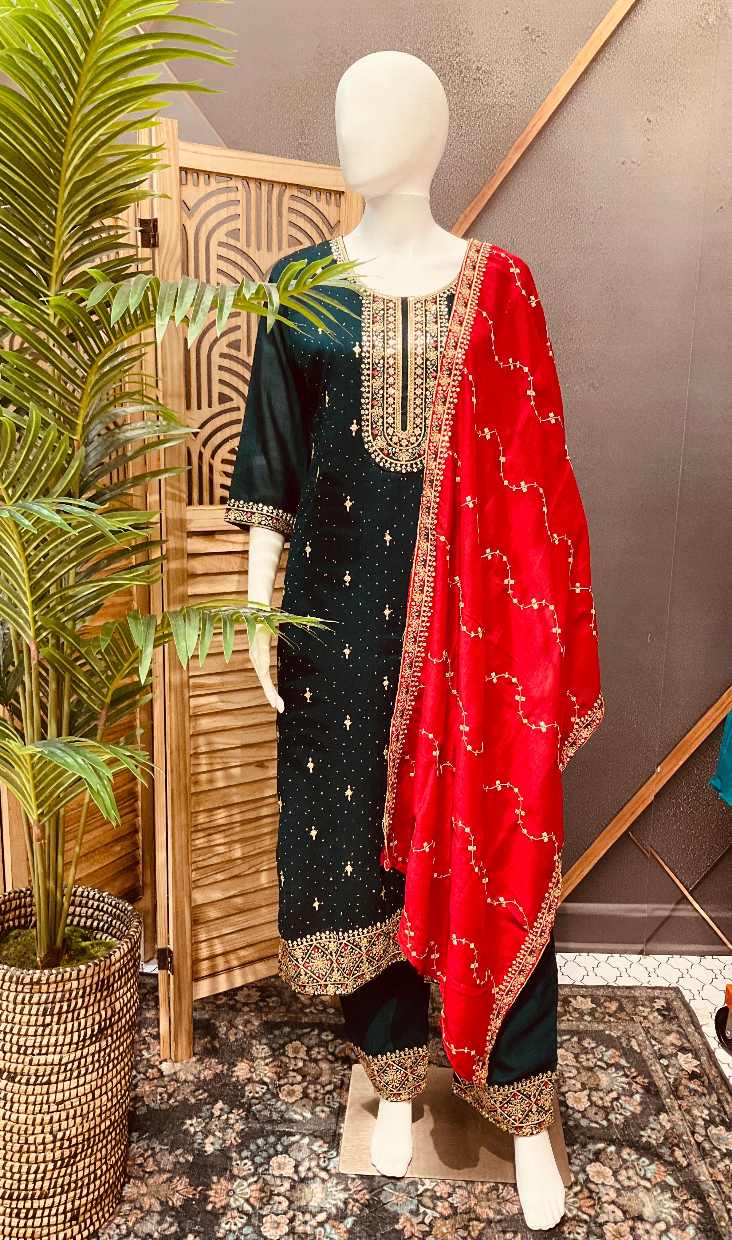 Green Party Wear Chudidhar/Kurti set