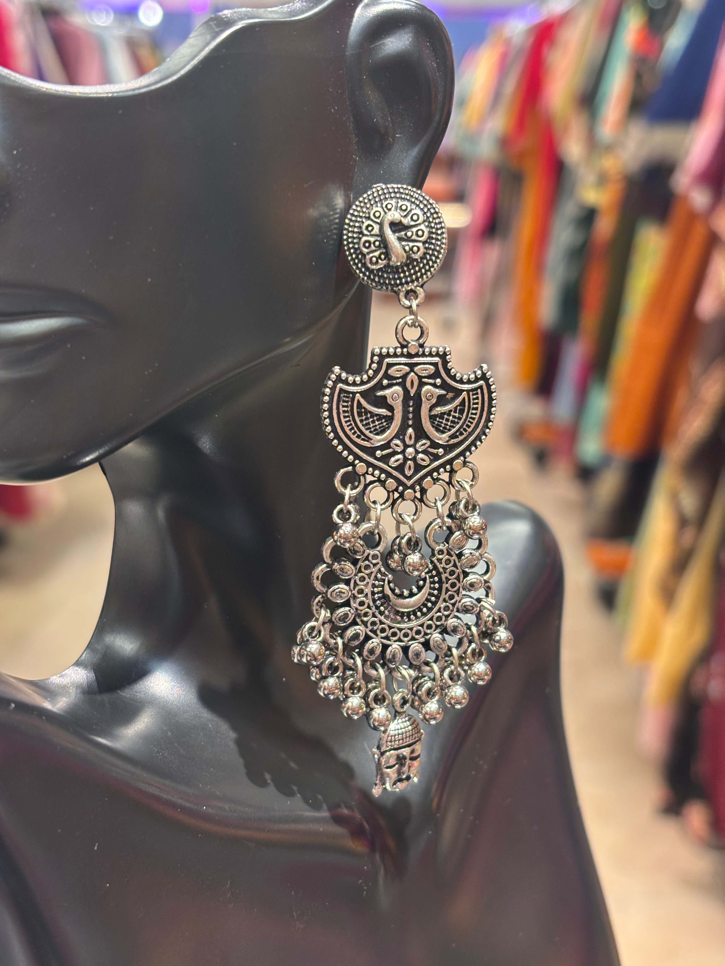 German Silver Long Earrings with peacock design  image 0