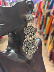 German Silver Long Earrings with peacock design
