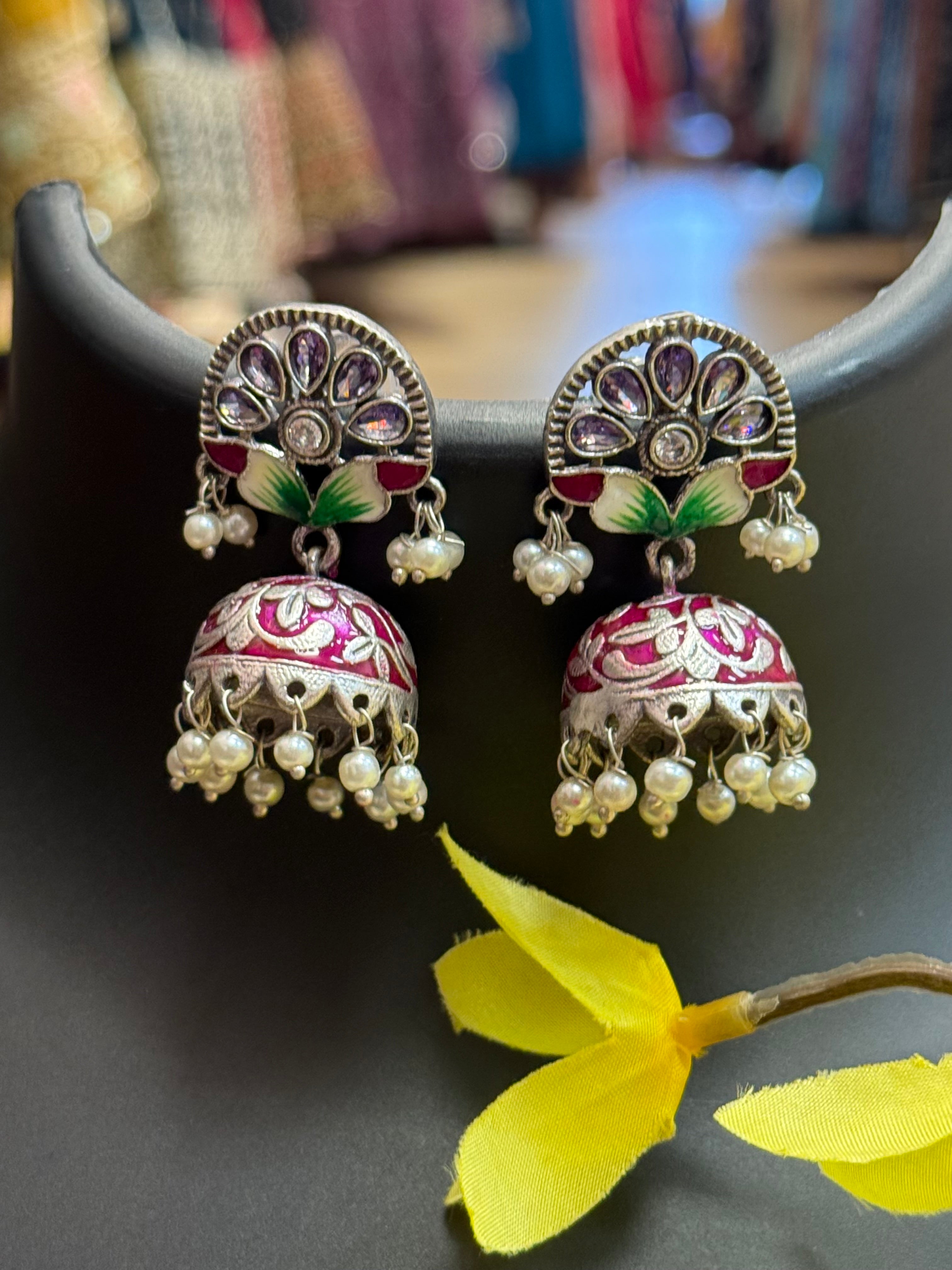 Meenakari Painting Hand Painting Jhumkas /Earrings