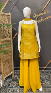 Yellow Benarasi Silk Sleeveless Palazzo Set