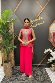 Pink Bhandhini High Low Style Sharara Set