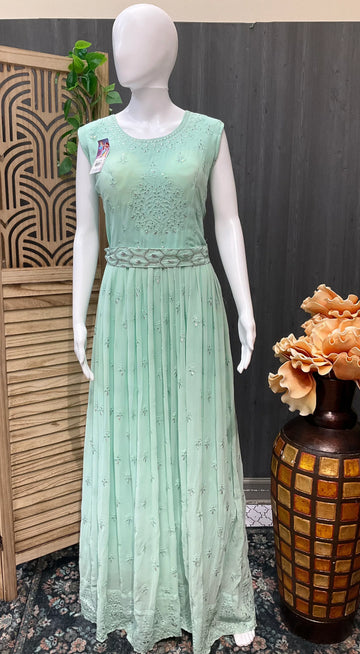 Baby Pink Long Party Dress - Elegant Ethnic Wear for Women