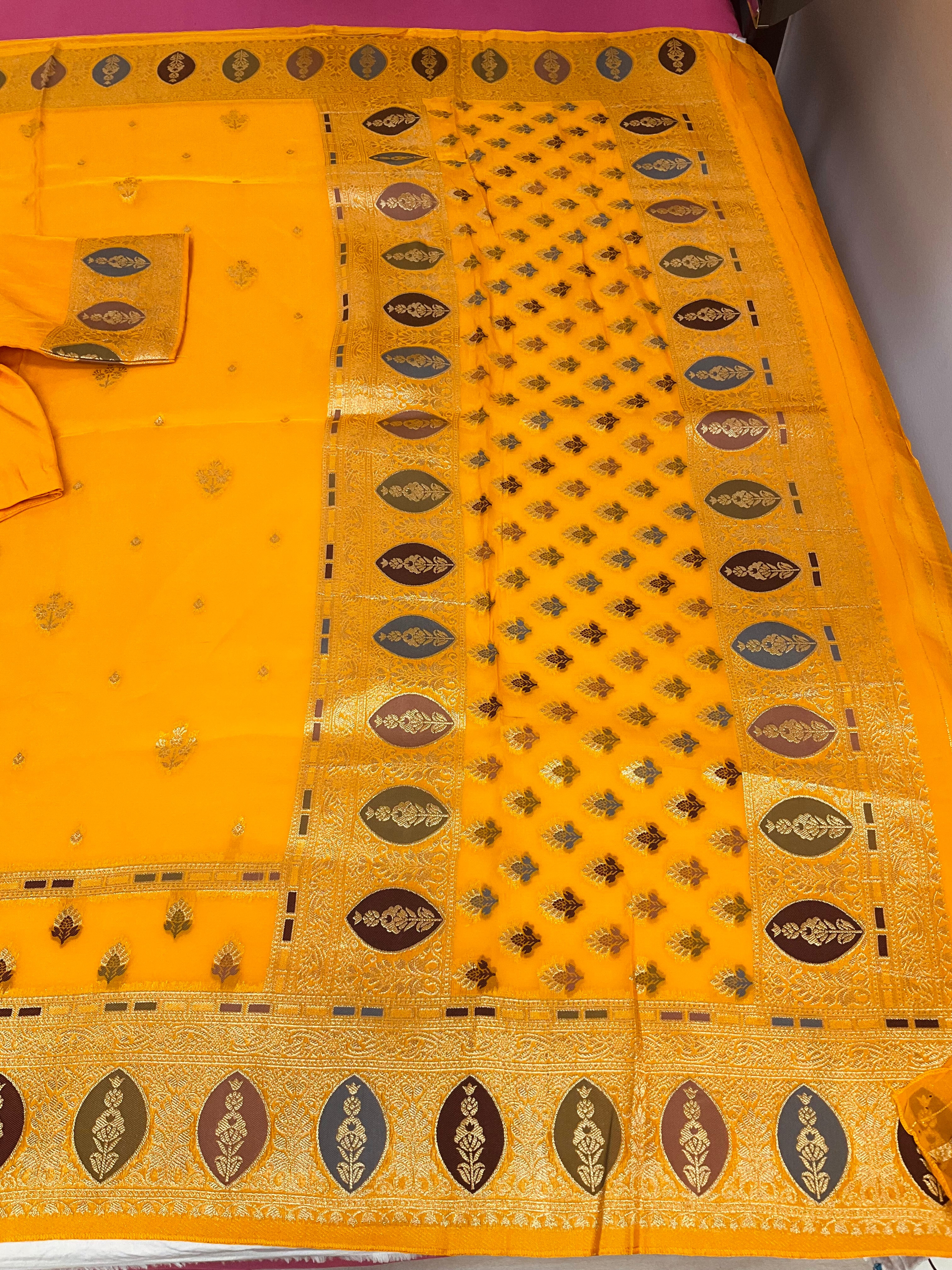 Benarasi Organza Mango Yellow saree