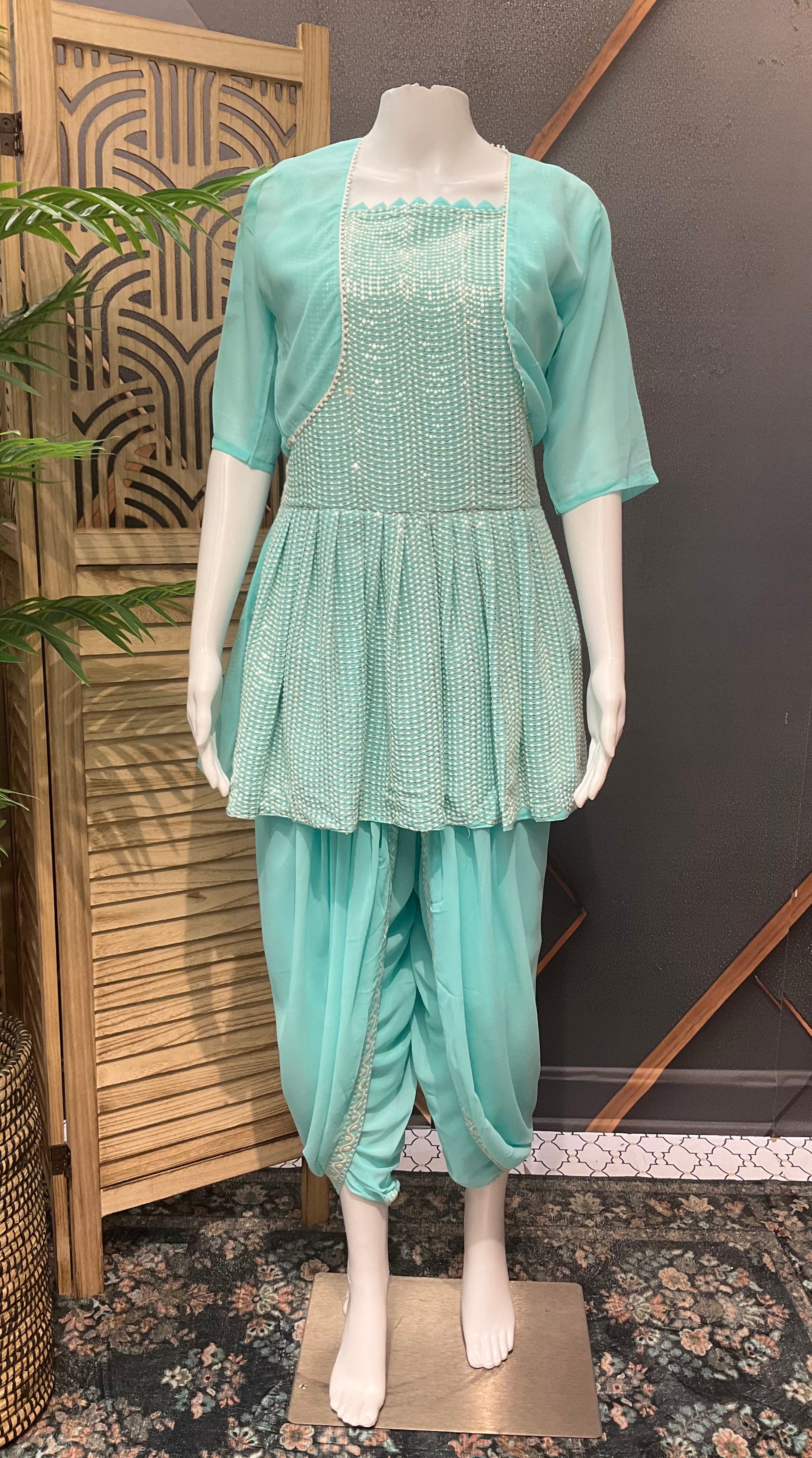 Teenage Girls Dhoti set with coat- Blue color