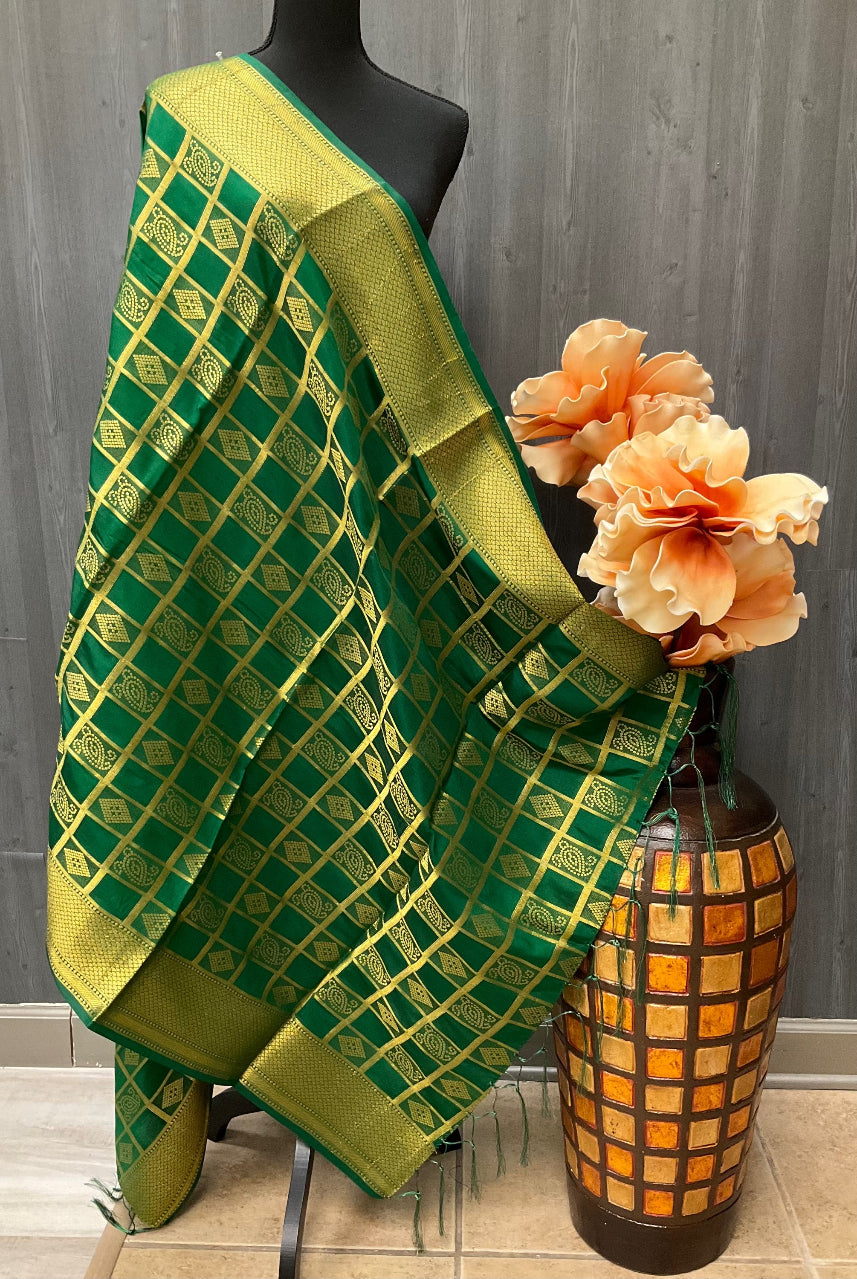 Banarasi Dupatta - Three Vibrant Colors Silk Duppattas image 1