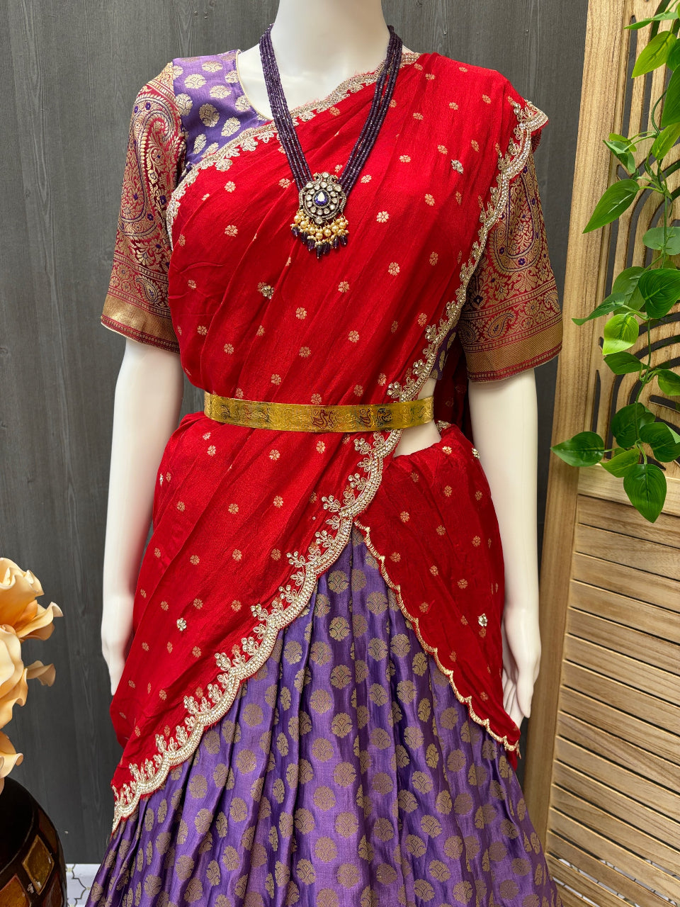 Regal Elegance - Purple and Red Half Saree/Langa Voni image 1