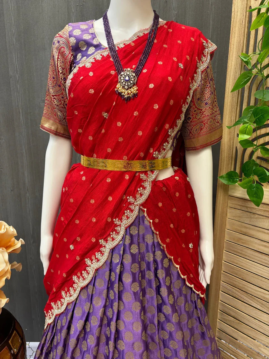 Regal Elegance - Purple and Red Half Saree/Langa Voni