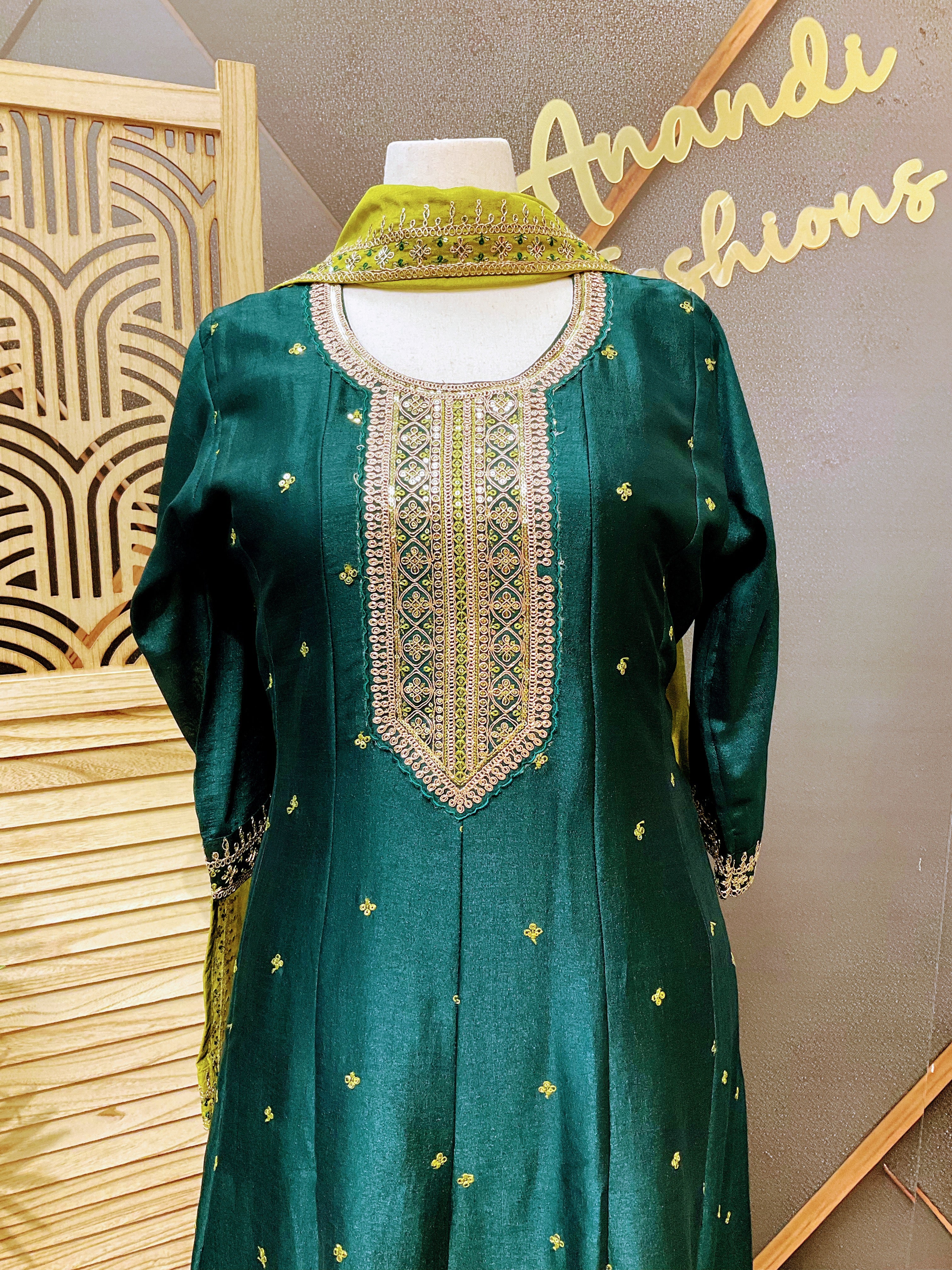 Size 50- Plus Size Green Anarkali Kurti set
