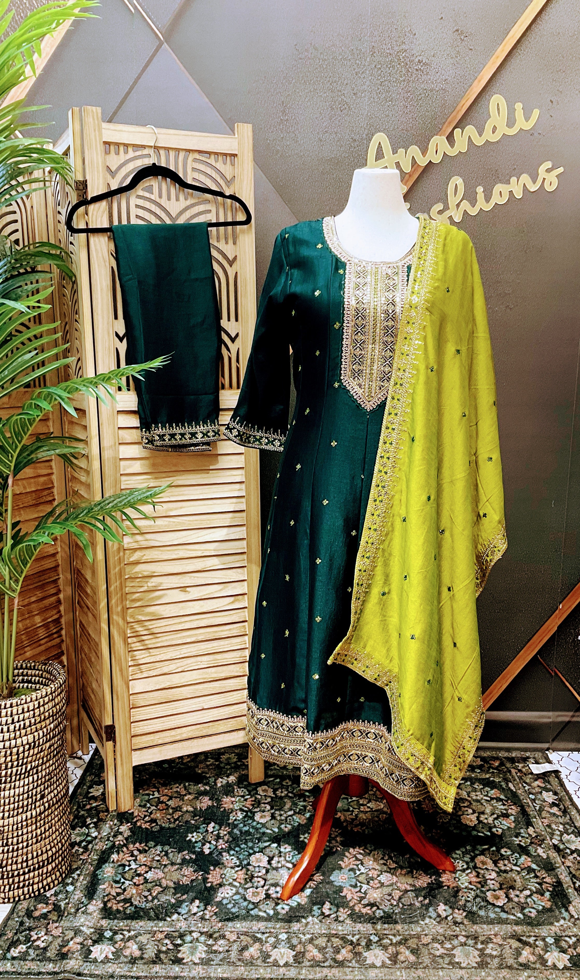Size 50- Plus Size Green Anarkali Kurti set
