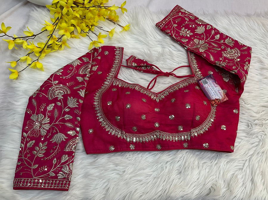Pink full sleeve Embroidery Work blouse - Women - Blouse - Anandi Fashions