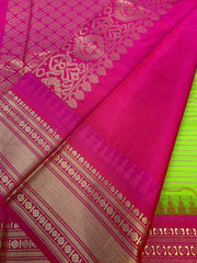 Parrot Green Checks Semi Gadwal Silk Saree