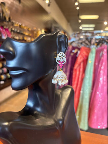 CZ Earrings - Jhumkas with Emeralds