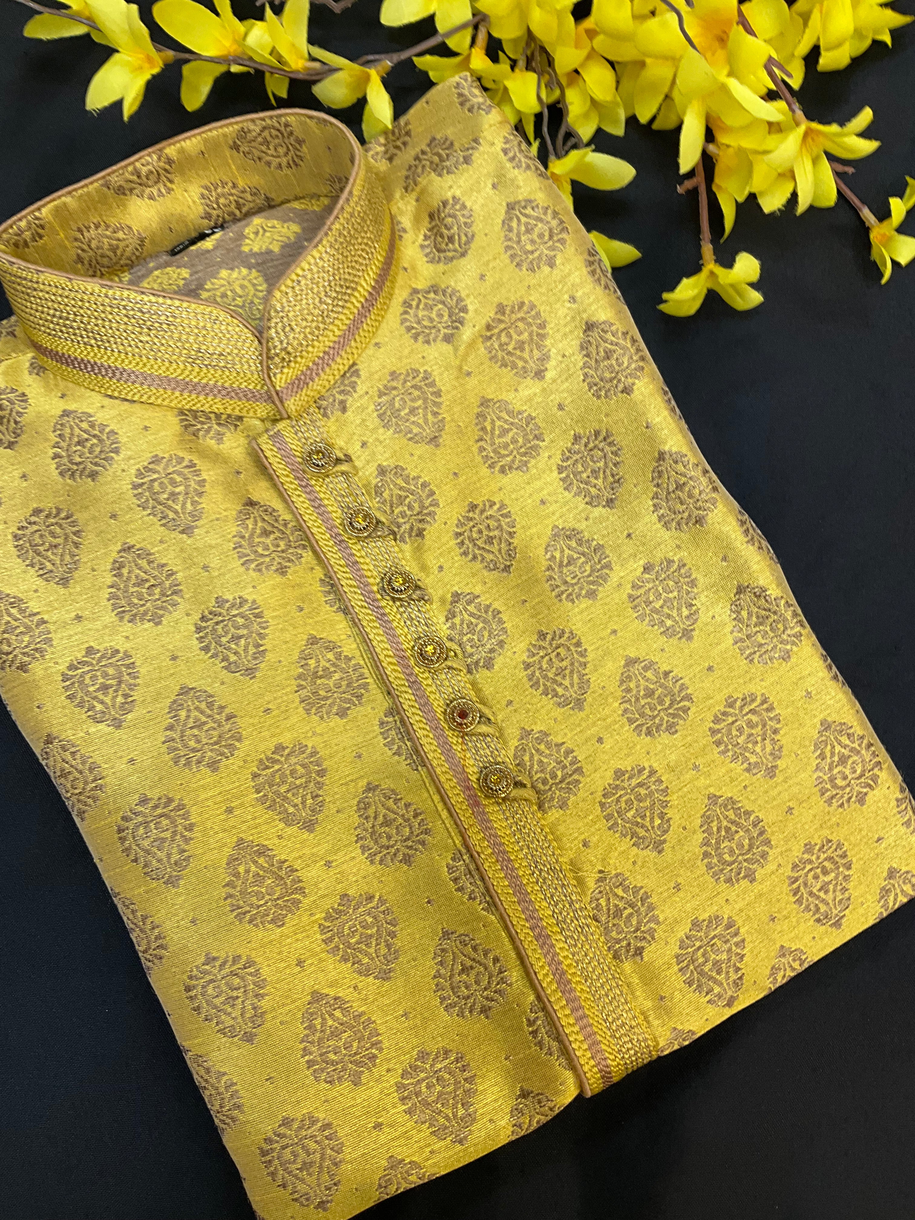 Gold Color Benaras Style Kurta Pajama Set