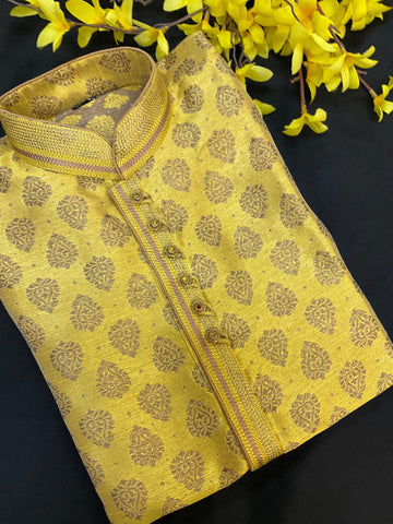 Gold Color Benaras Style Kurta Pajama Set