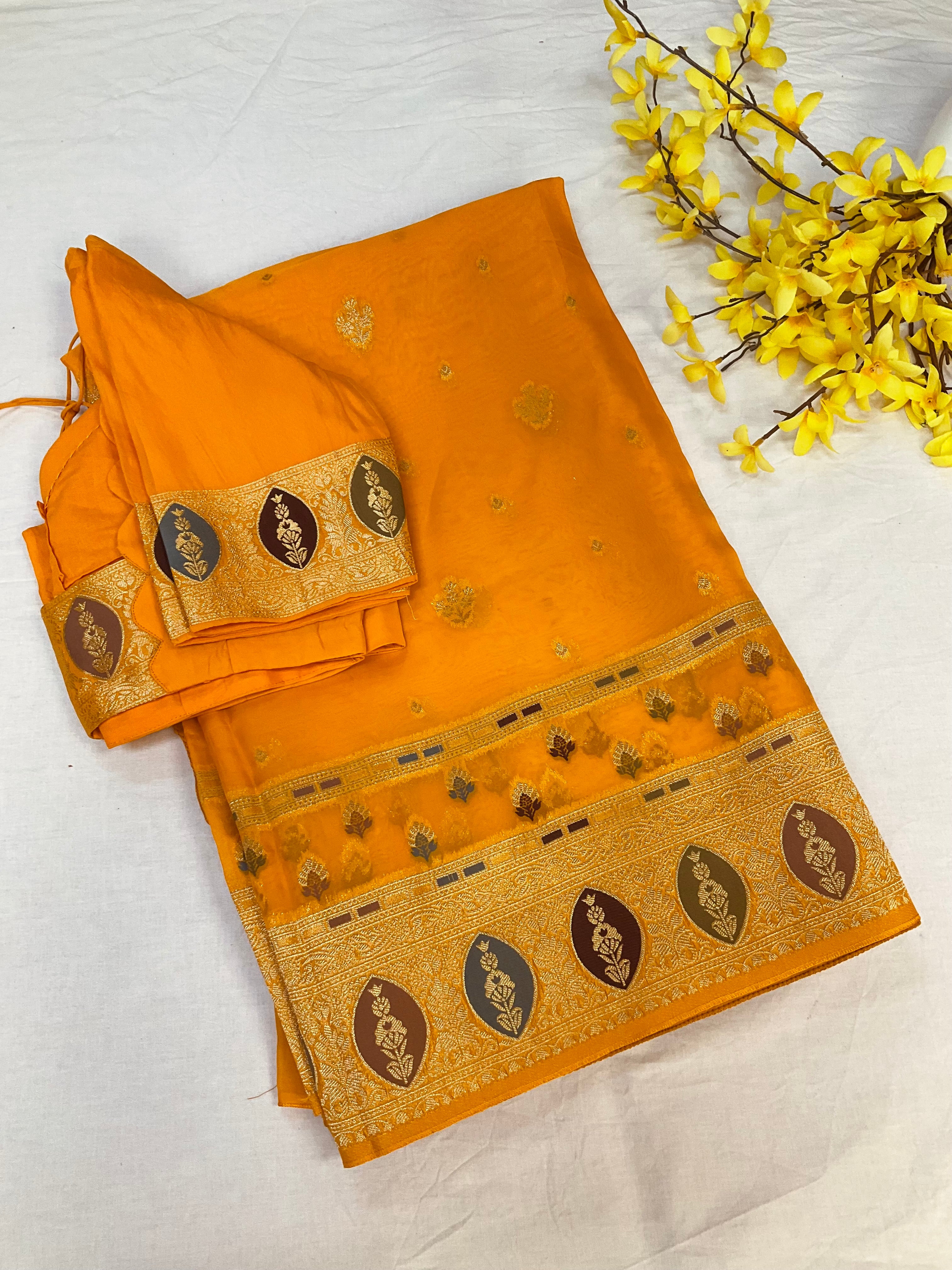 Benarasi Organza Mango Yellow saree