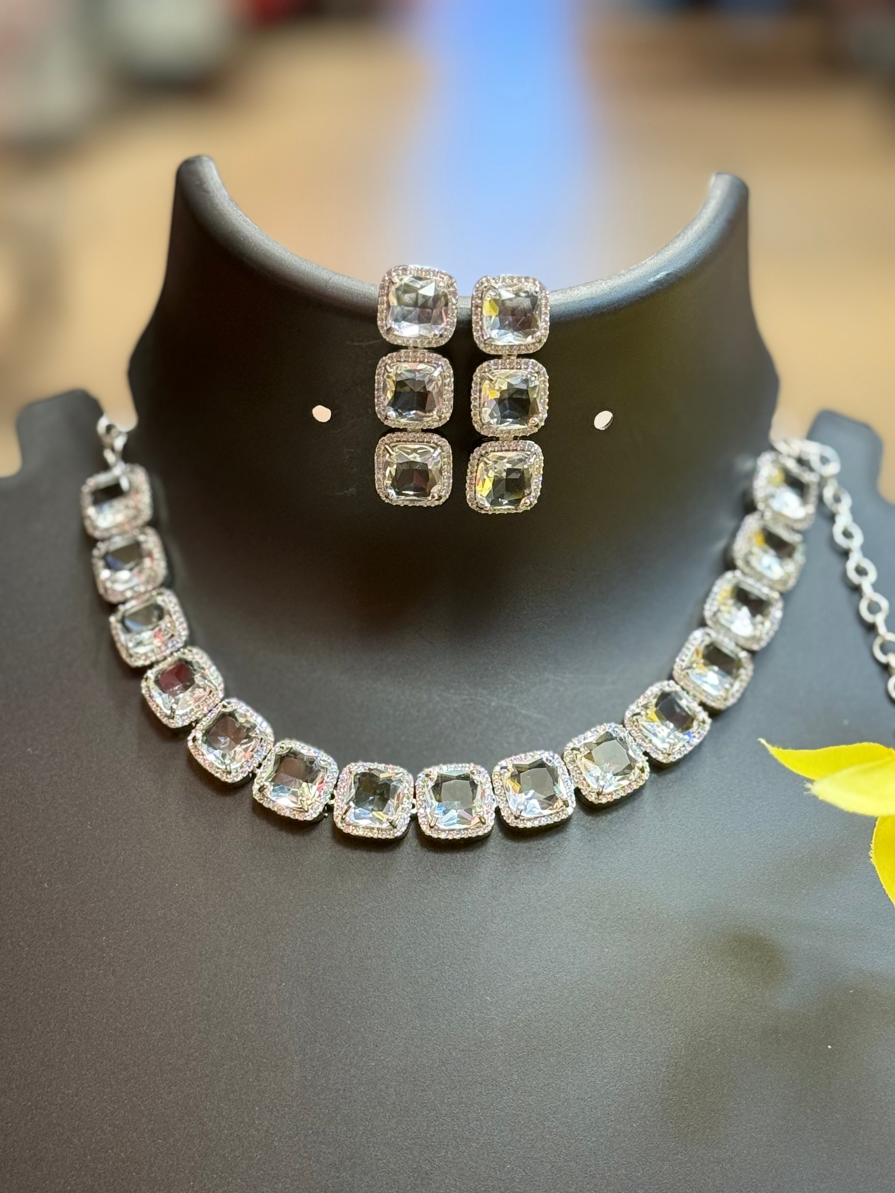 Full White- Party Wear Silver Necklace seat