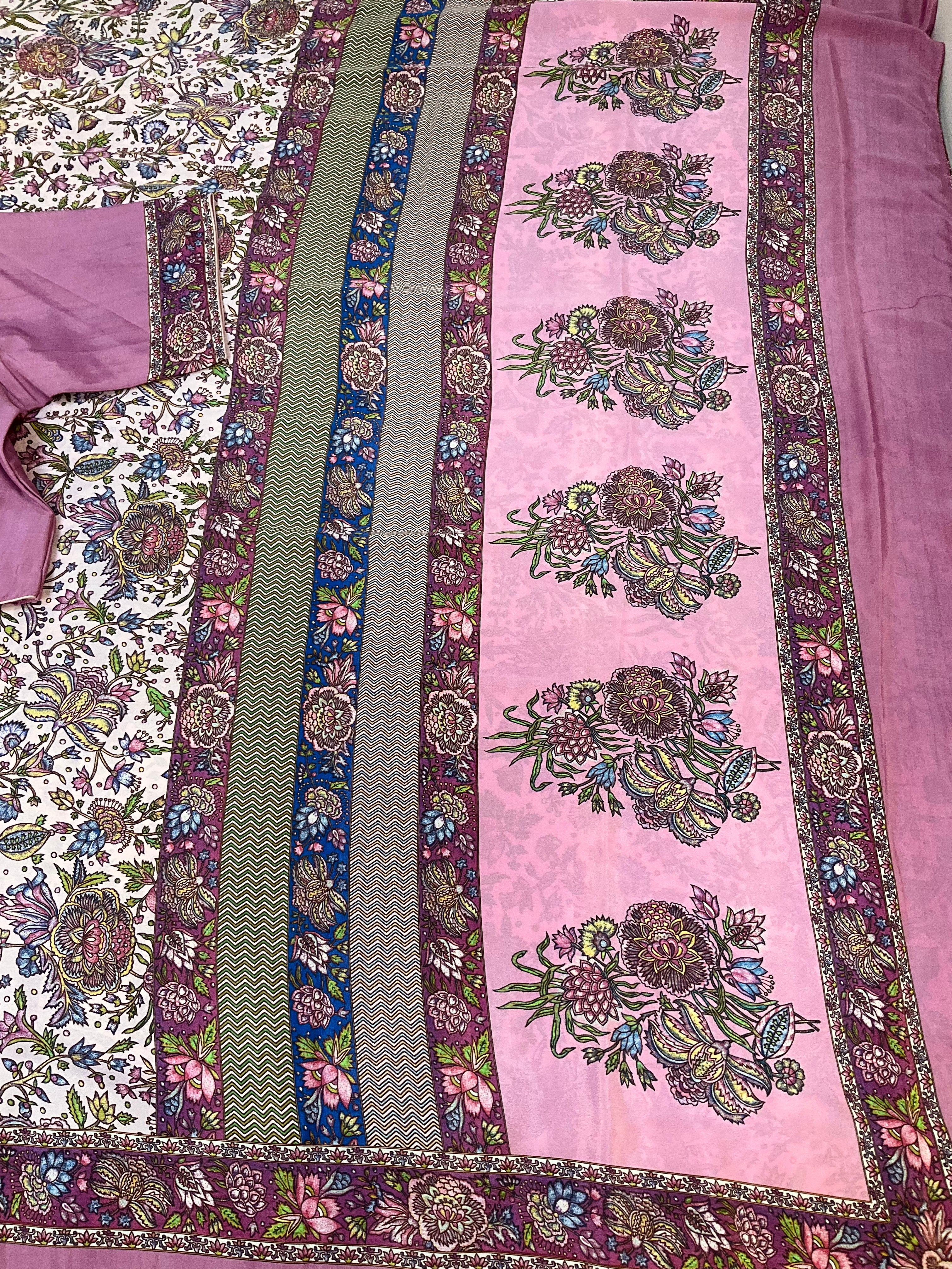 Crape Silk Floral Saree with stitched blouse