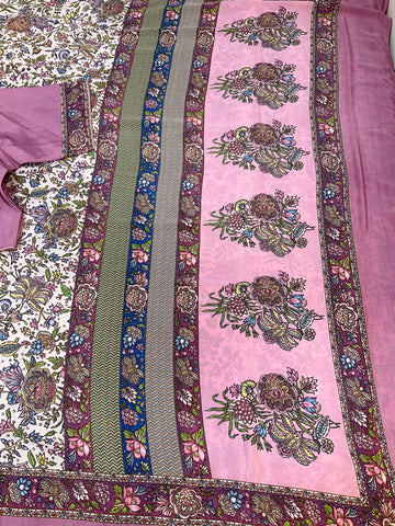 Crape Silk Floral Saree with stitched blouse