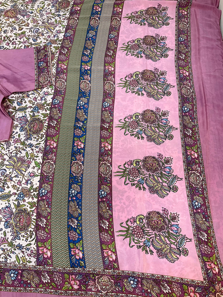 Crape Silk Floral Saree with stitched blouse