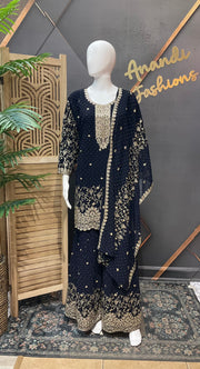 Plus Size Party Wear Navy Blue Sharara set