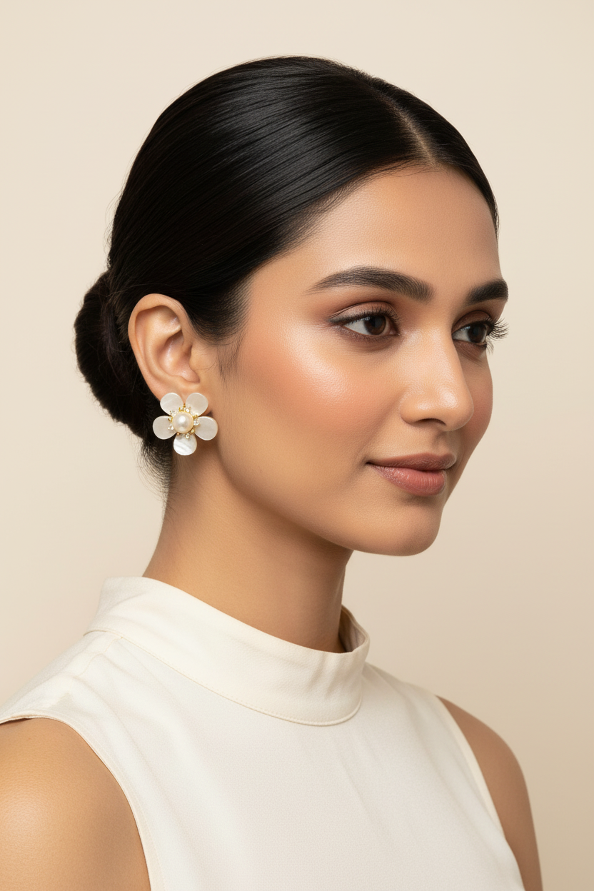 Real Pearl Flower Studs