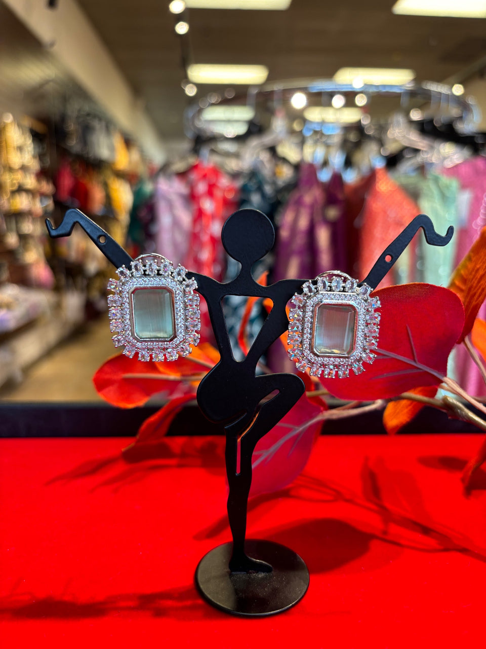 Earrings Studs - Premium Quality CZ Silver Finish Mint Color Earrings image 1