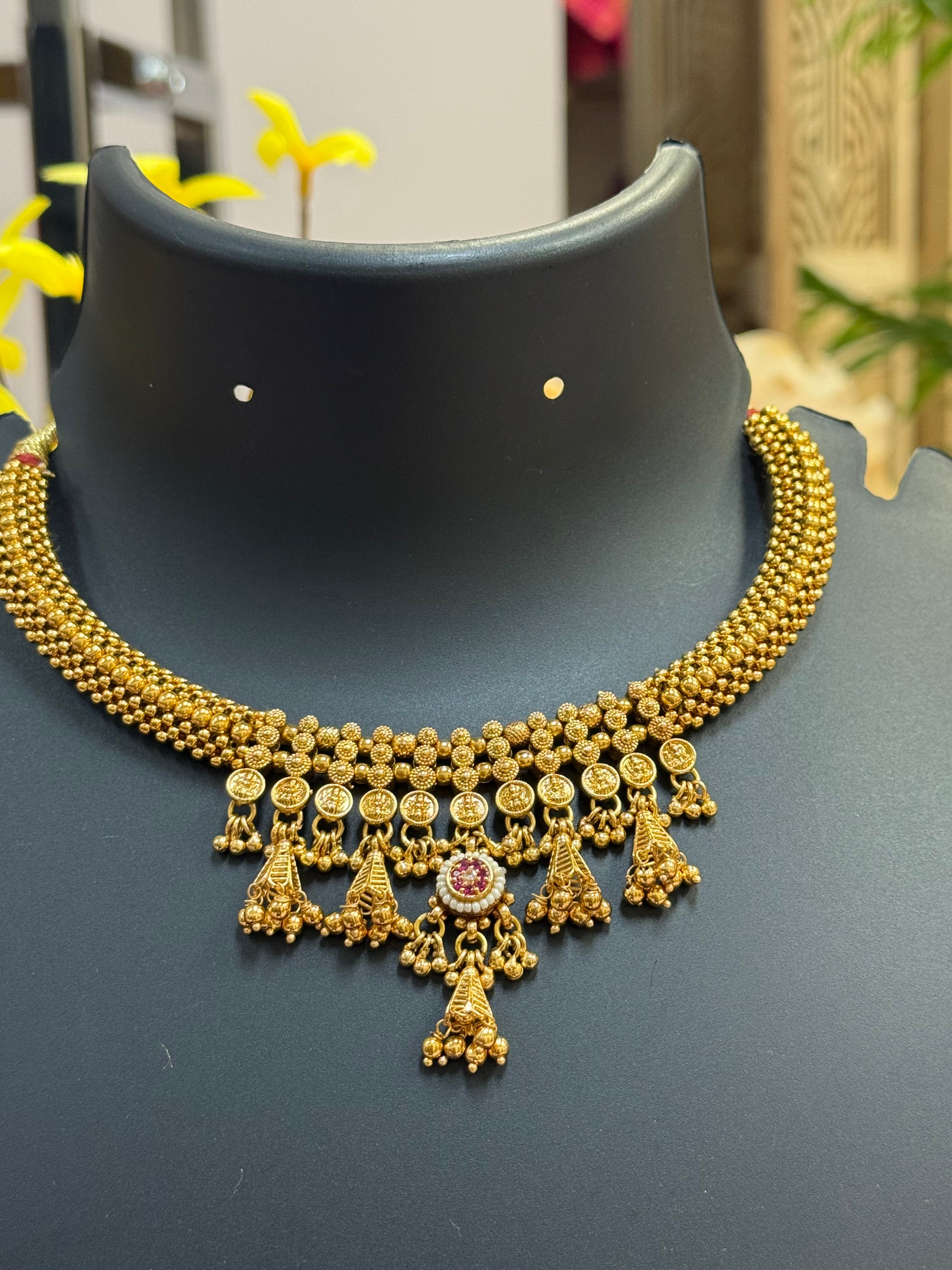 Thusi Necklace Set with Lakshmi Coin Design