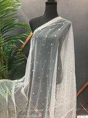 Silver Net Dupatta with Hangings
