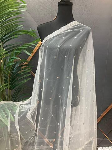 Silver Net Dupatta with Hangings