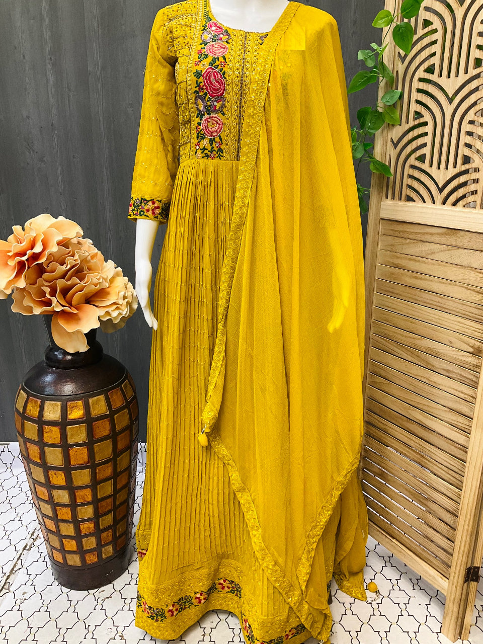 Indian Dress - Mustard Yellow-Party wear long gown/dress image 2