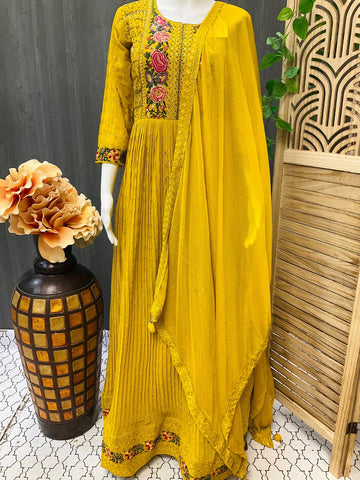 Mustard Yellow Party Wear Long Gown/Dress - Indian Ethnic Wear