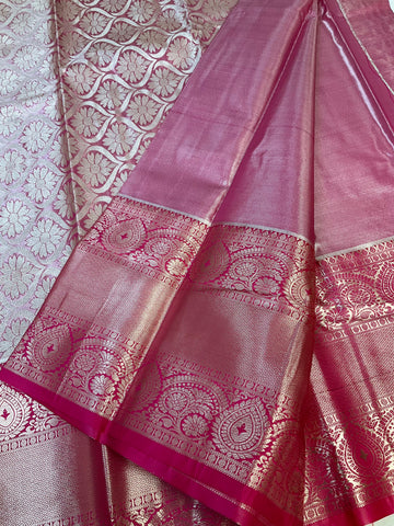 Semi Silk Beige/ Gold & pink Border Saree