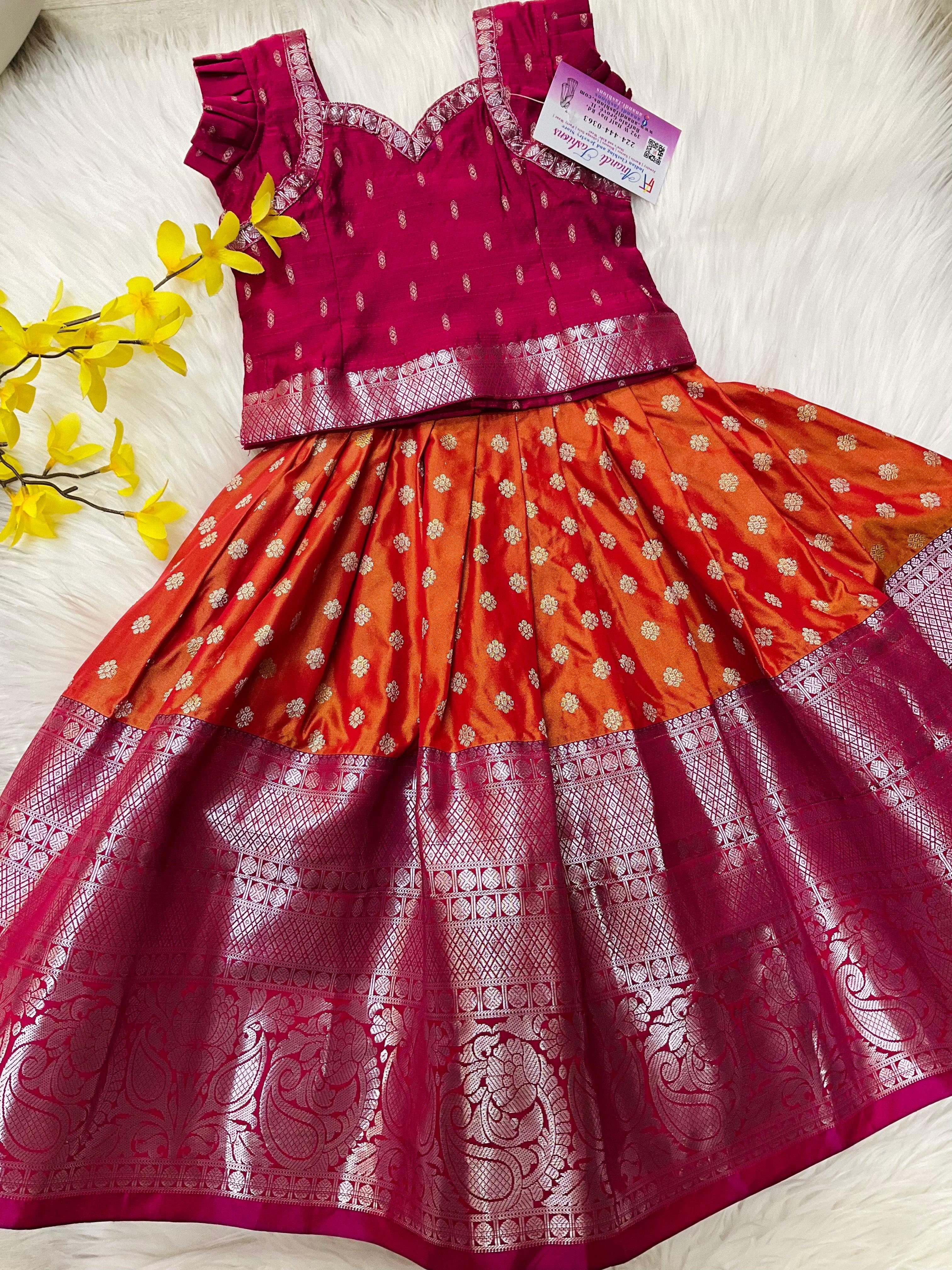 Toddler/ Girls Semi Silk Kanjeevaram Pattu Pavadai