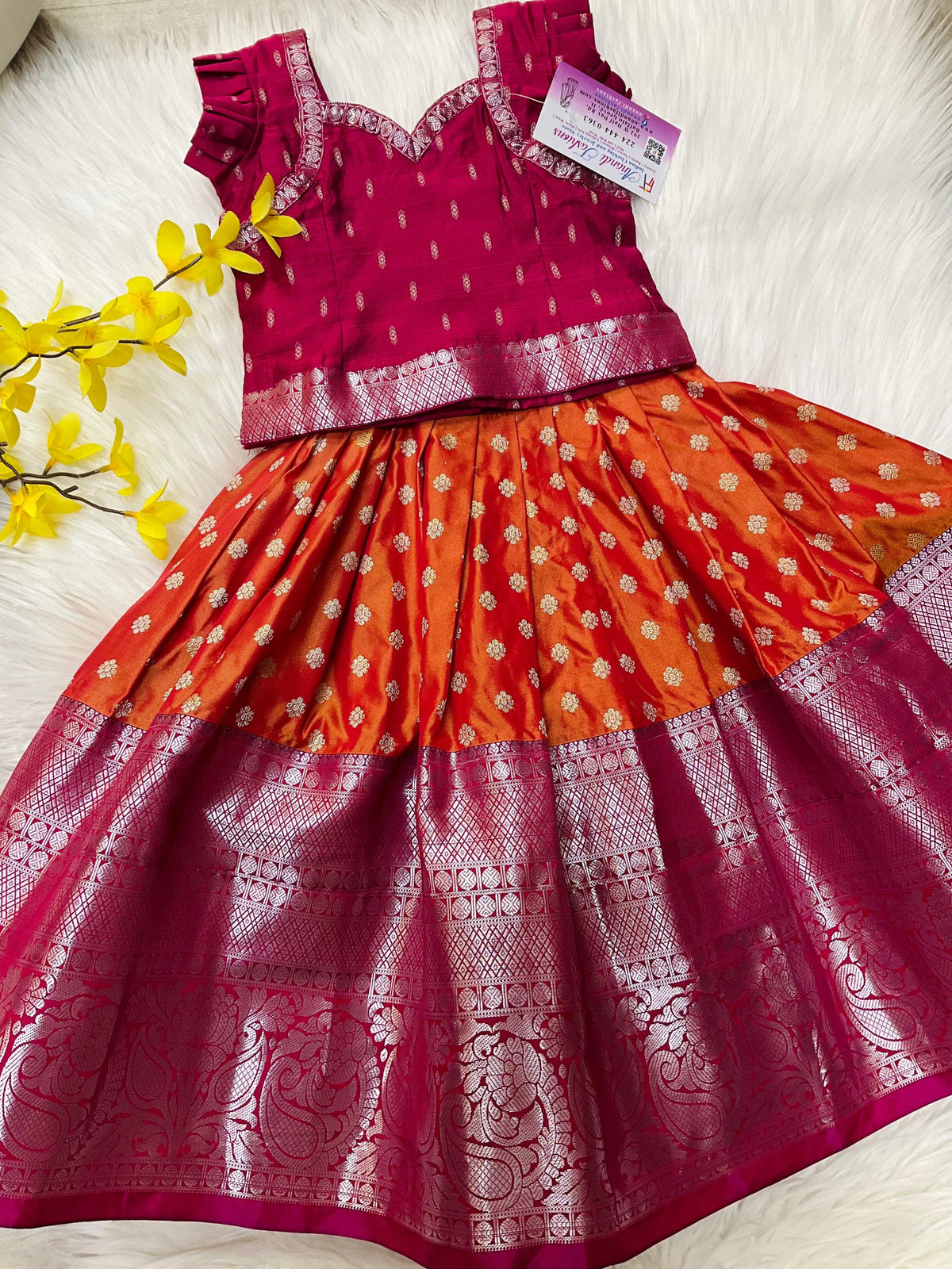 Toddler/ Girls Semi Silk Kanjeevaram Pattu Pavadai