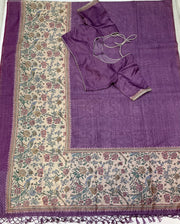 Light purple Cotton Silk saree with digital print-Stitched blouse