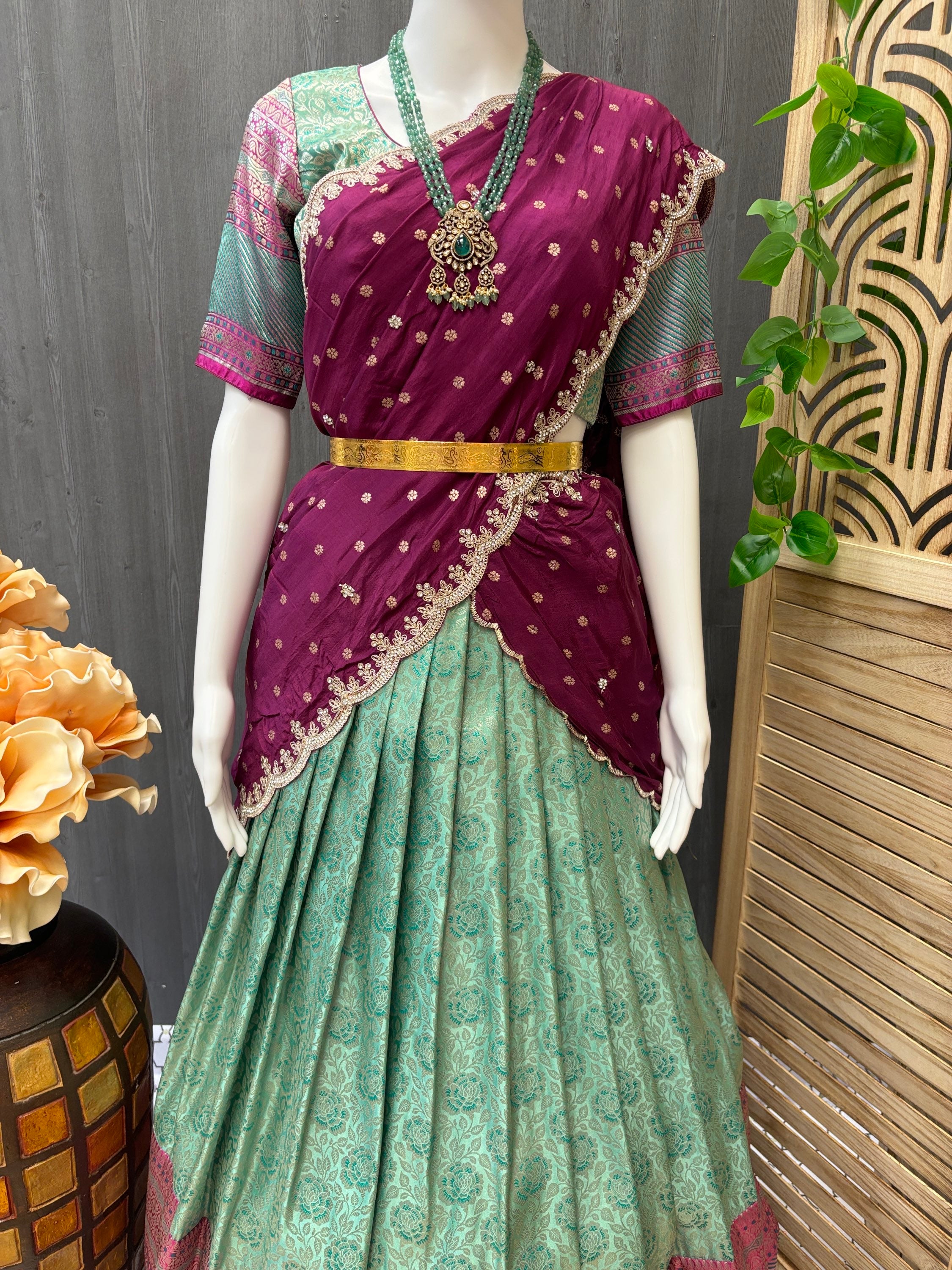 Benaras Half saree for young women / teenage girl blouse size 34 ( fits upto 38) image 1