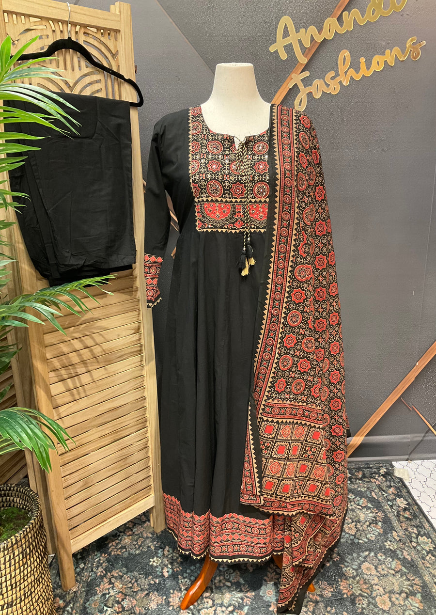 Plus size Black Pure Cotton Anarkali