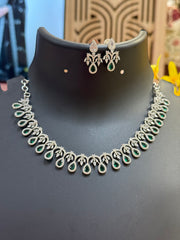 Silver Finish CZ Necklace set with Emerald Stones