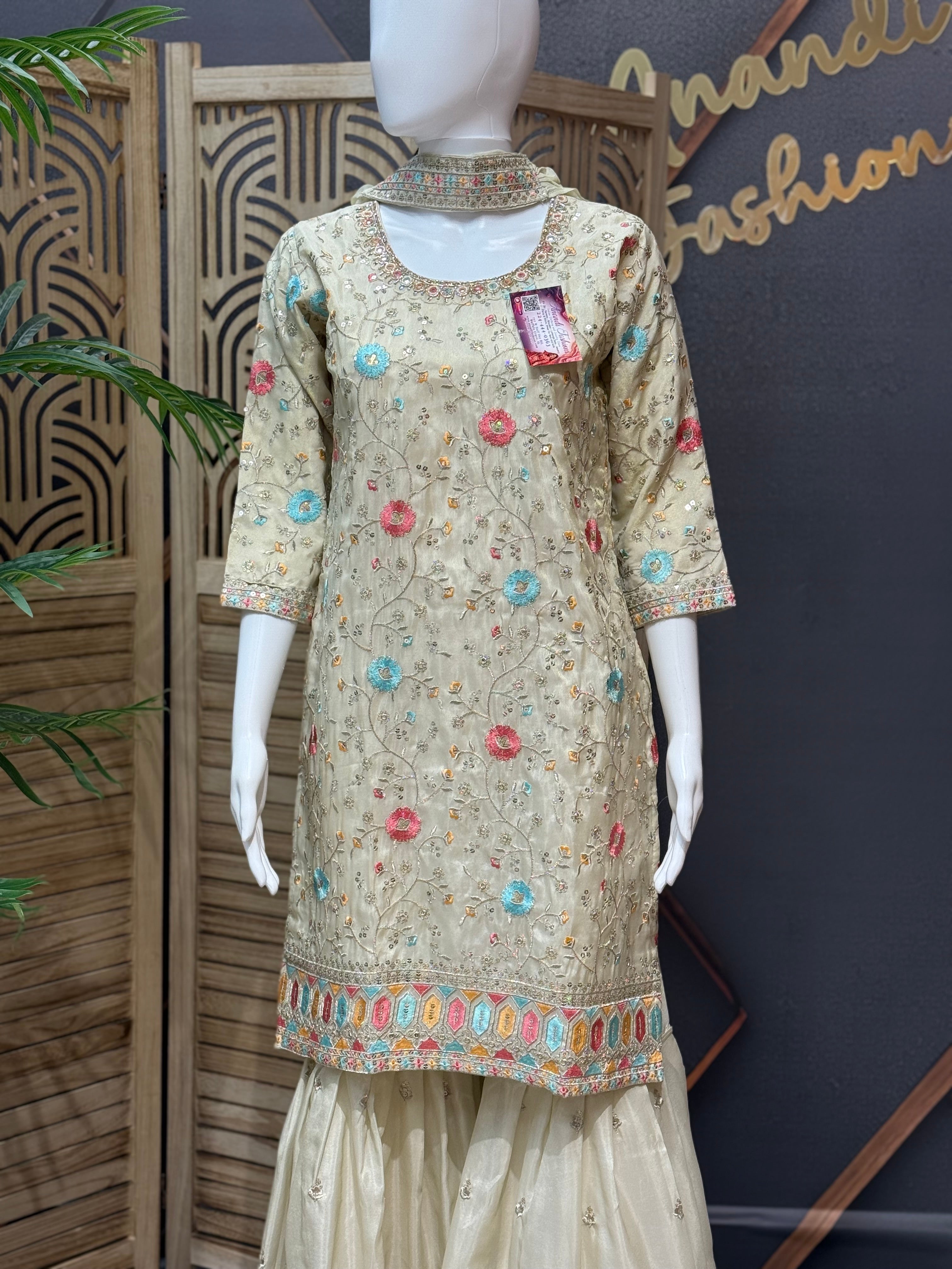 Teenage Girls Gold Tissue Sharara set