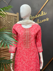 Women’s Neon Pink Cotton Chikankari Kurti Set