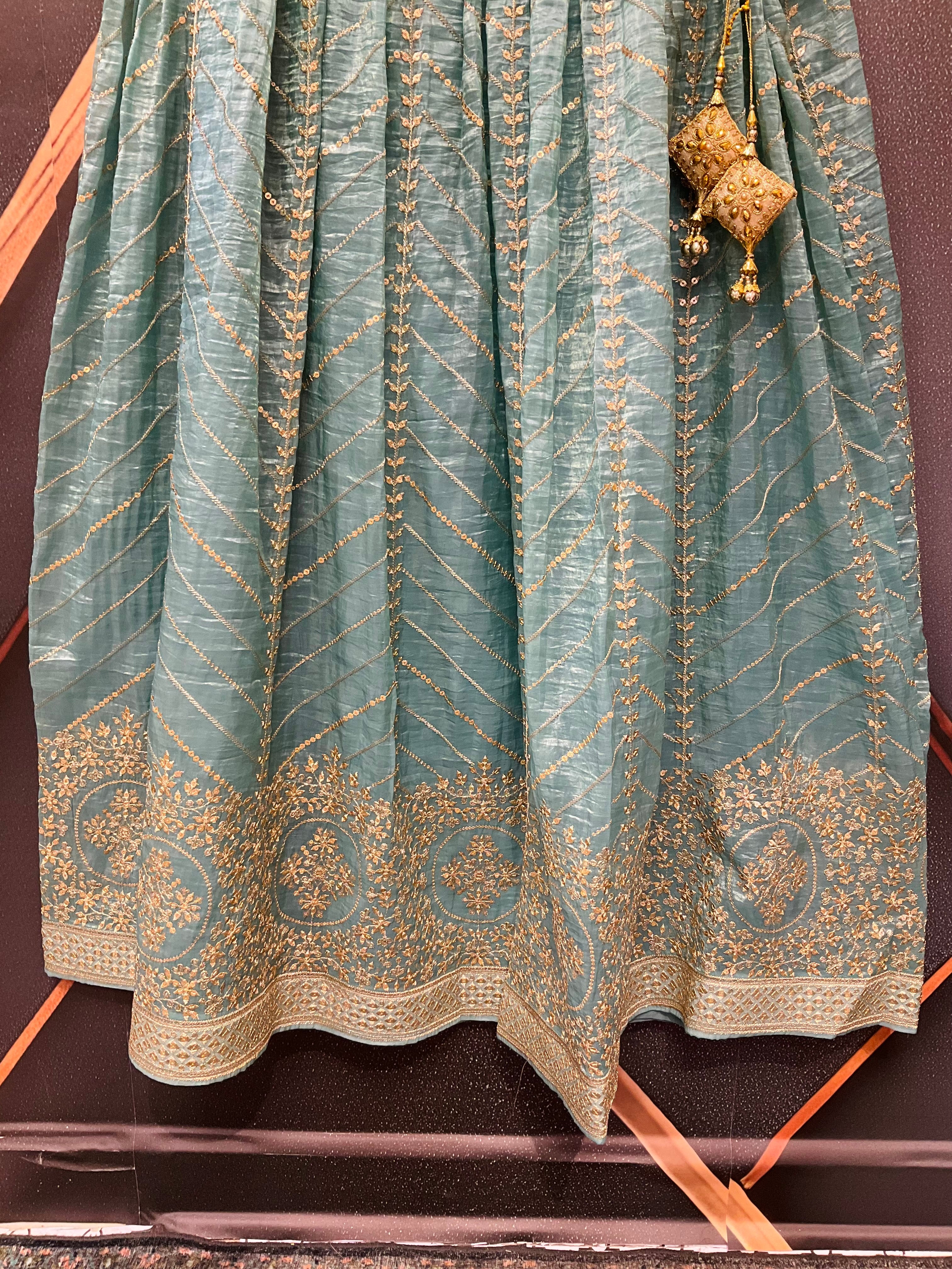 Party Wear Organza Skirts with Gold Zari work