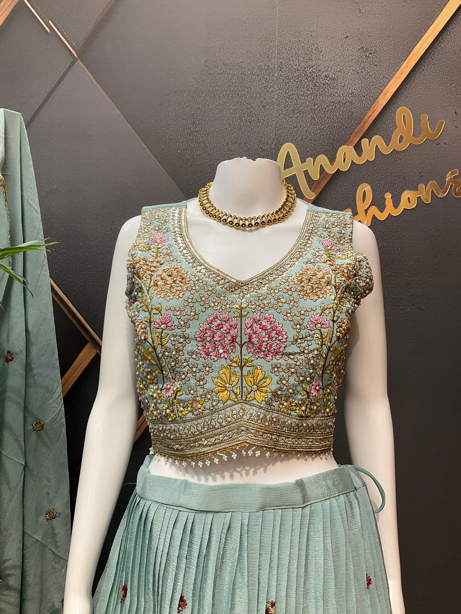 Pastel Blue Party Wear lehanga Set