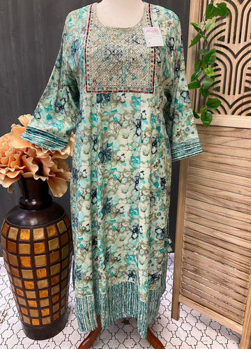 Plus Size Rayon Floral Printed Anarkali Kurti
