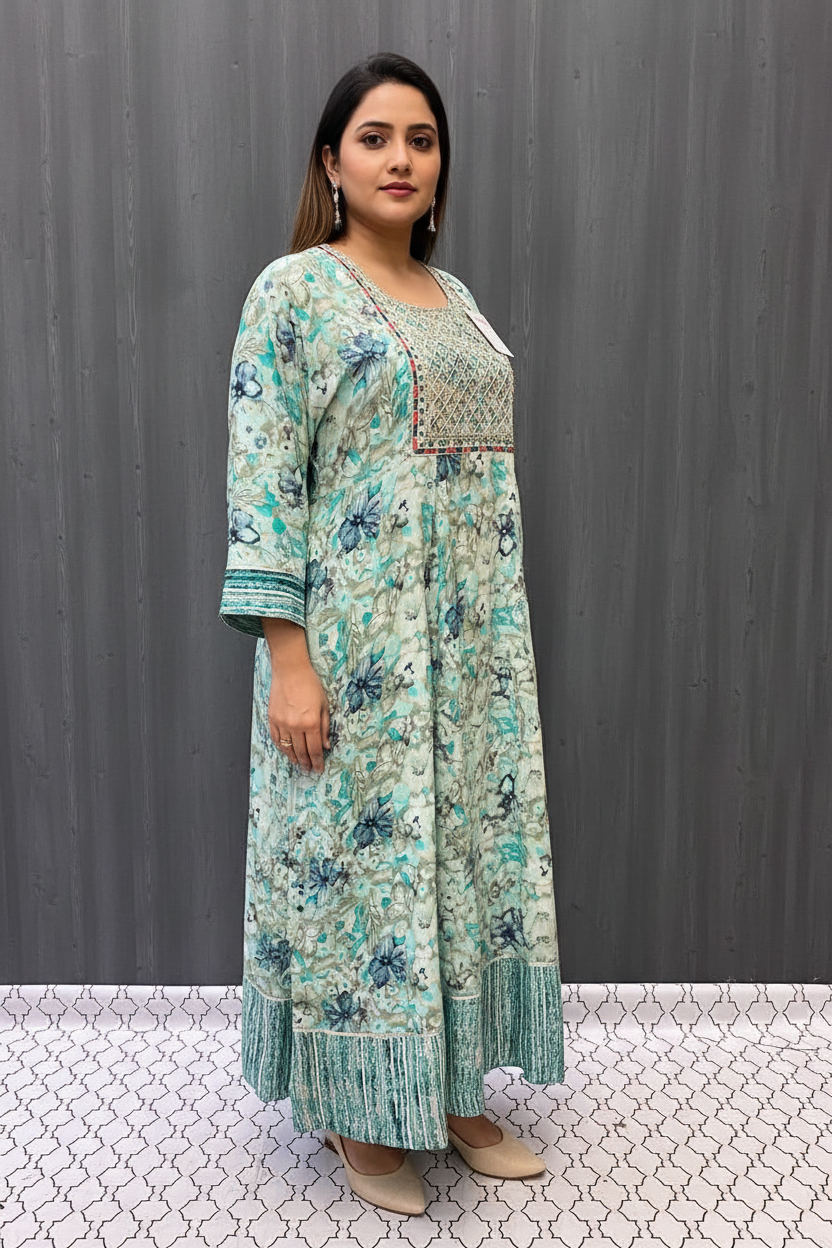 Plus Size Rayon Floral Printed Anarkali Kurti