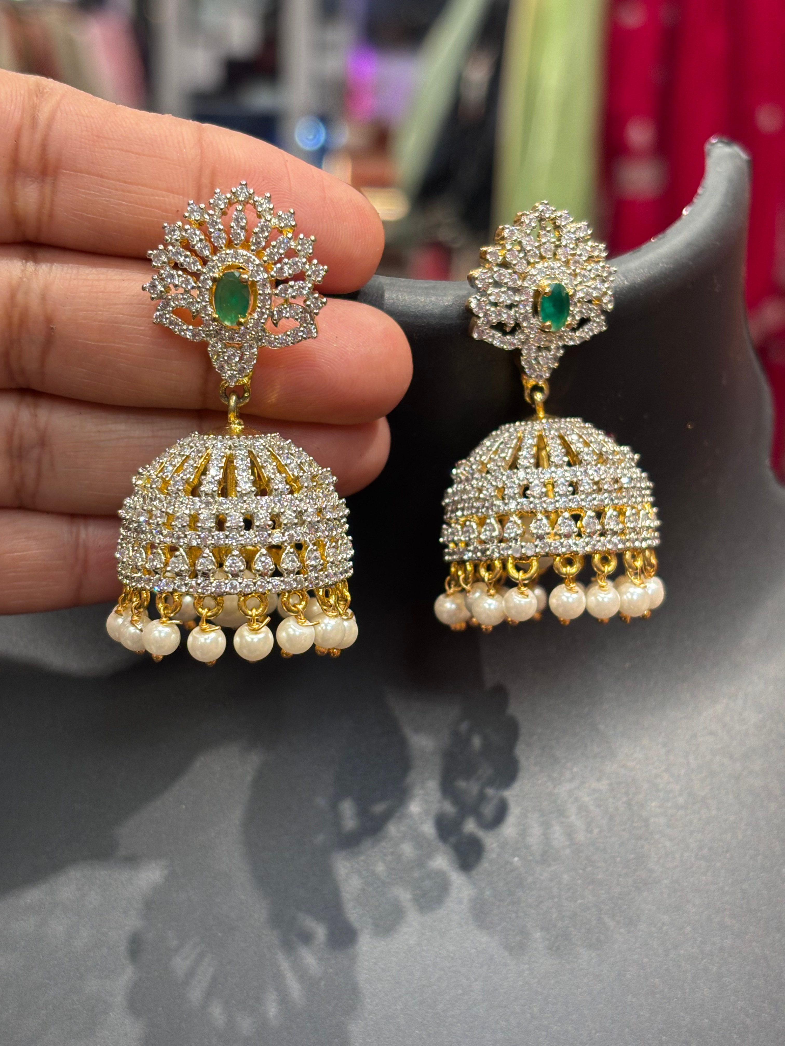 Light Weight-Pretty Party Wear CZ Jhumkas  image 1