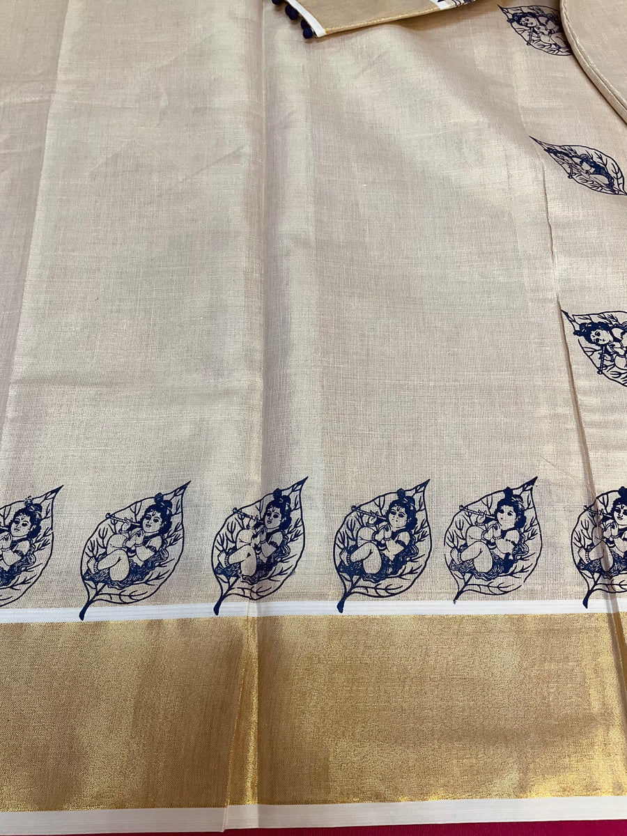 Krishna Print Kerala saree with Blouse