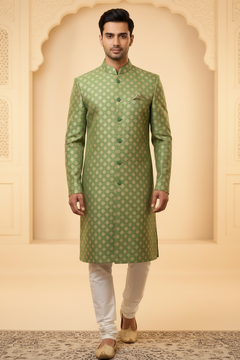 Men’s Plus Size Green Party Wear Sherwani Set