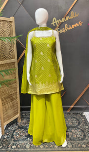 Green Benarasi Silk Sleeveless Palazzo Set