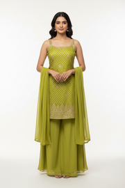 Green Benarasi Silk Sleeveless Palazzo Set